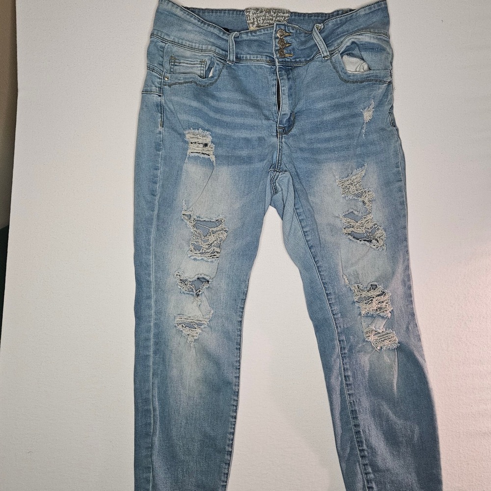 Hot Kiss Distressed Fade Skinny Jeans Y2K Vintage‎ High Rise Size 18 Waist 34